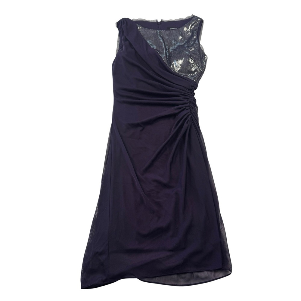 Adrianna Papell Sleeveless Dress‎ Sequin Bodice Ruched Overlay 2 Petite Plum